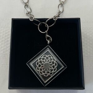 South Hill black enameled square shaped crystal locket necklace Insert included